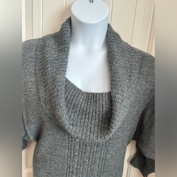NWT BCX Cowl Neck Cable Knit Sweater Dress/Tunic Grey Tweed Bracelet Sleeve, L - Picture 2 of 9